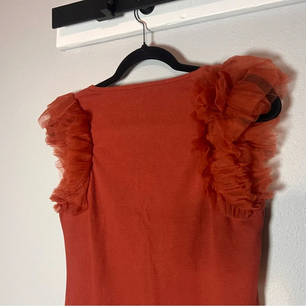 Anthropologie Dolan Tulle Sleeve Tank Top Size Medium Burnt Orange Rust NWT - Picture 6 of 11